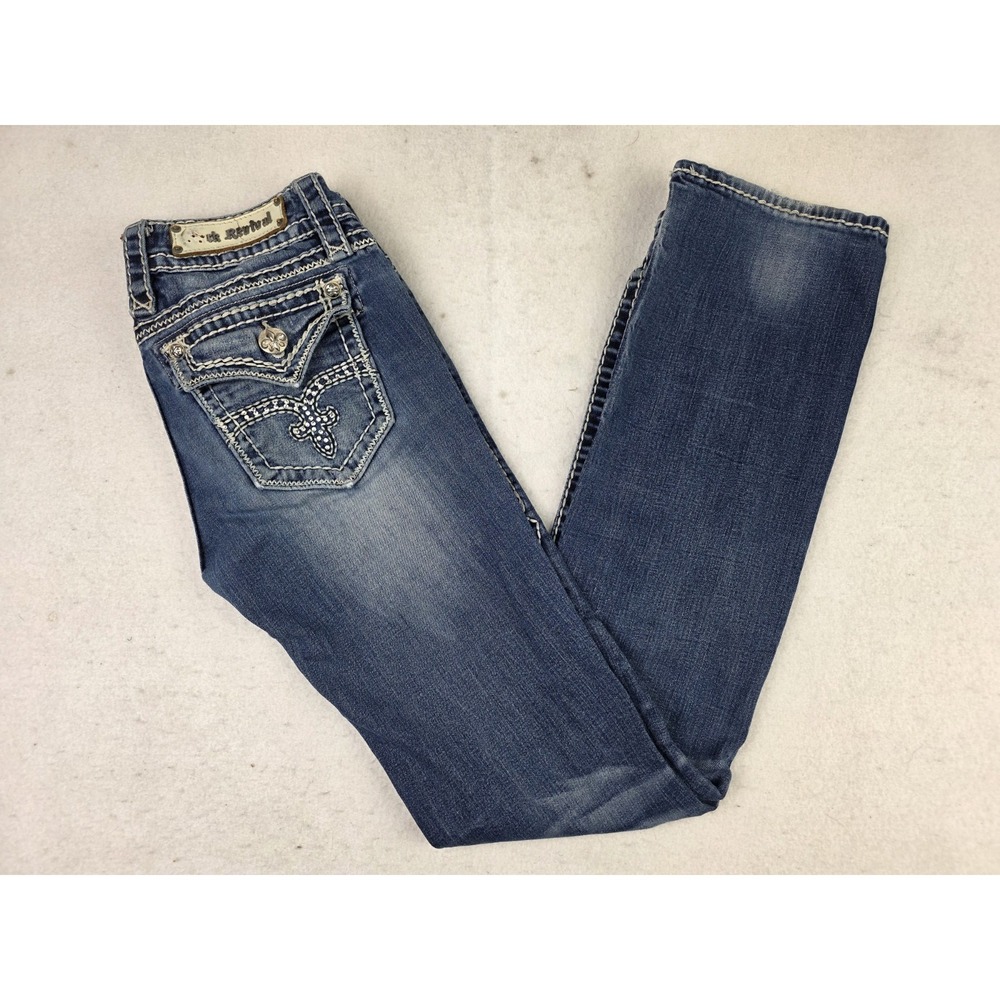 Rock Revival Jeans Womens 27 Blue Shelly Boot Cut Denim Flap Pocket‎ Low Rise